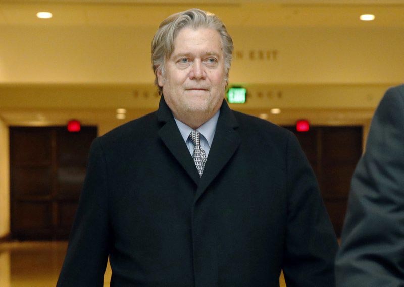 Former White House strategist Steve Bannon leaves a House Intelligence Committee meeting where he was interviewed behind closed doors on Capitol Hill, Tuesday, Jan. 16, 2018, in Washington. 