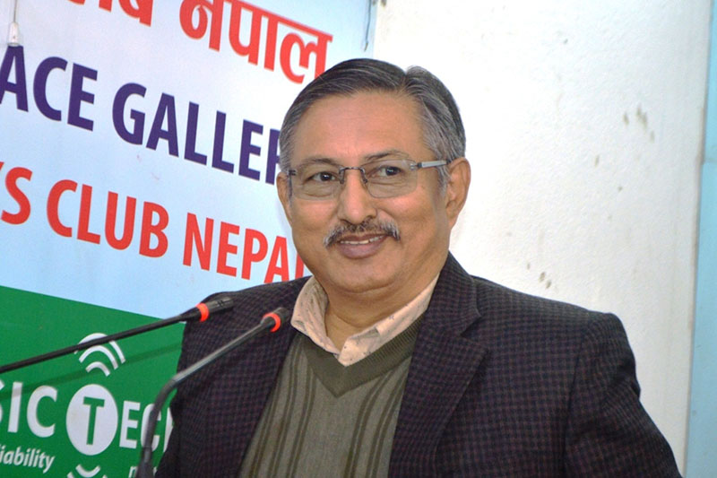 Nepali Congress leader Bal Krishna Khand speaking at an interaction programme in Kathmandu, on Tuesday, January 09, 2018. Courtesy: Reporters Club