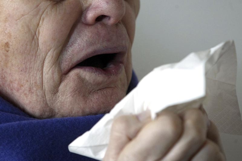 FILE - In this January 14, 2005 file photo, a man sneezes holding a tissue in Berlin, Germany. Photo: AP