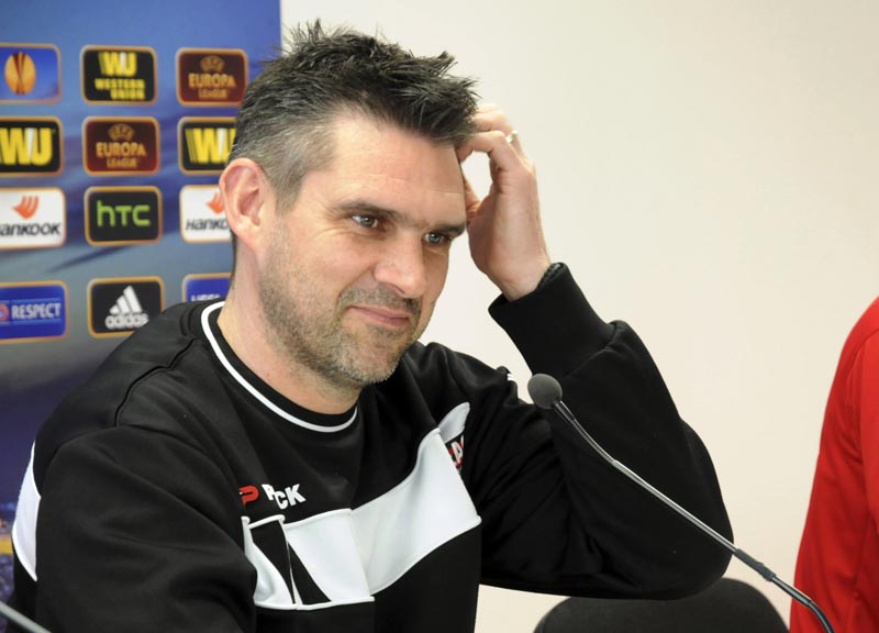 FILE-In this Wednesday, February 18, 2015 file photo, Guingamp coach Jocelyn Gourvennec attends a press conference at the club's Roudourou stadium in Guingamp, western France. Bordeaux fired coach Jocelyn Gourvennec on Thursday January 18, 2018 following a run of poor results. Photo: AP