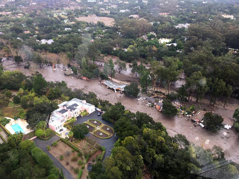 File- An arial view of Montecito, Calif., with mudflow and debris due to heavy rains on Tuesday, on Jan. 9, 2018. Photo: AP