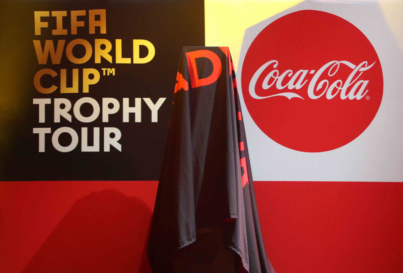 FIFA World Cup Trophy covered by black cloth before unveiling at Bandaranaike Memorial International Conference Hall in Colombo, Sri Lanka on Wednesday. Photo: Udipt Singh Chhetry