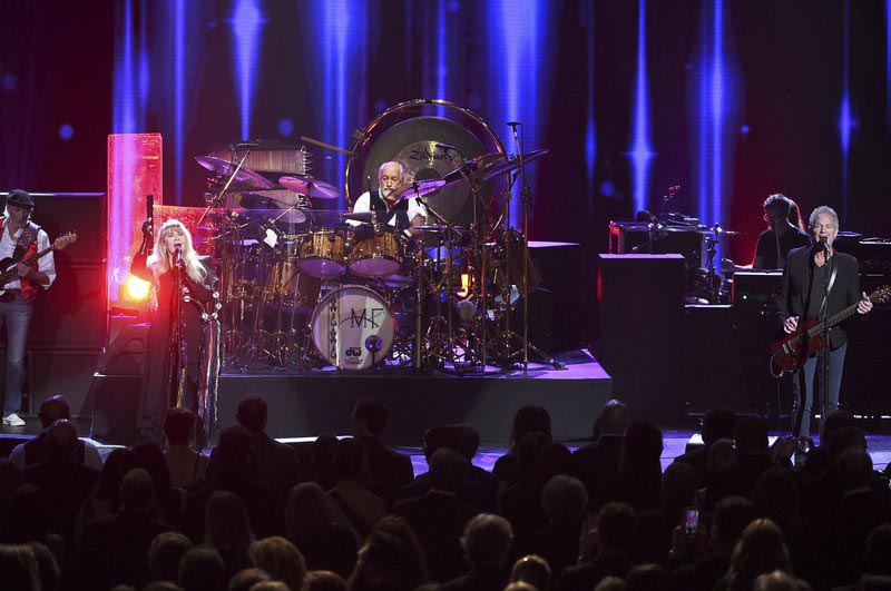 Honorees John McVie, from left, Stevie Nicks, Mick Fleetwood and Lindsey Buckingham of Fleetwood Mac perform onstage at the 2018 MusiCares Person of the Year tribute honoring Fleetwood Mac at Radio City Music Hall on Friday, Jan. 26, 2018, in New York. Photo: AP