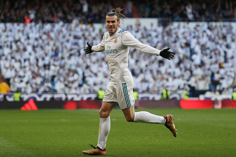 Real Madridu2019s Gareth Bale celebrates scoring their second goal. Photo: Reuters