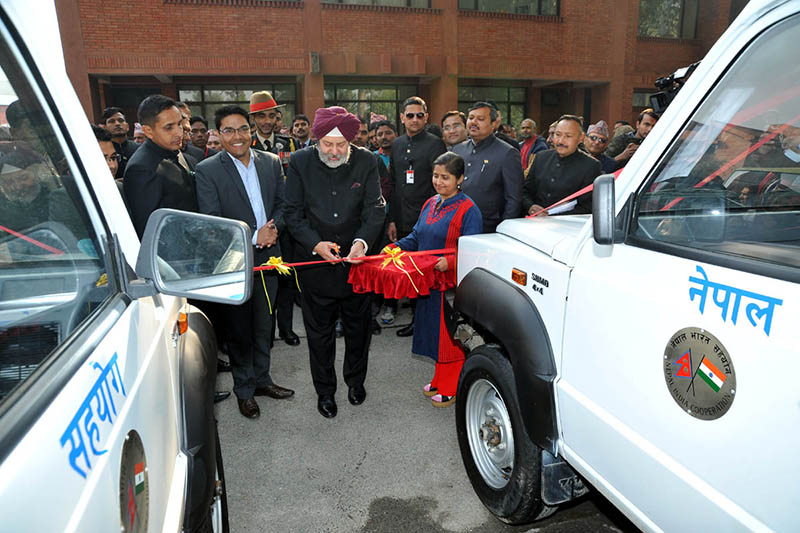 The Ambassador of India to Nepal Shri Manjeev Singh Puri presenting ambulances to various hospitals and non-profit charity organizations marking the 69th Republic Day of India, in Kathmandu, on 26 January 2018. Photo: Embassy of India