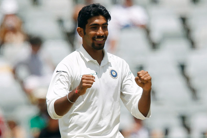 India's Jasprit Bumrah gestures after bowling. Photo: Reuters