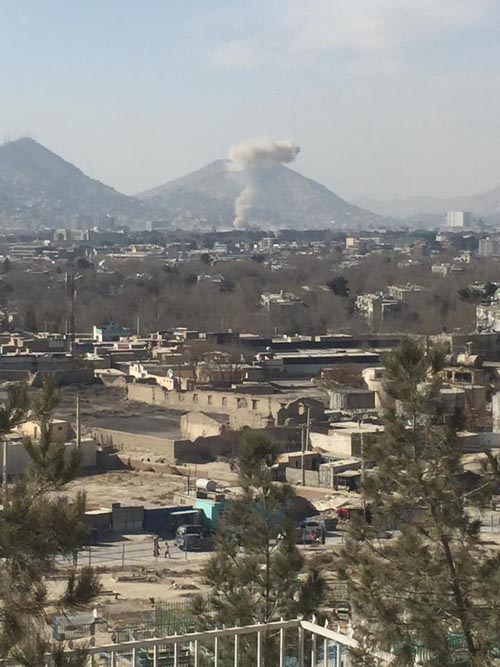 Smoke rises after a car bomb explosion in Kabul, Afghanistan January 27, 2018 in this image obtained from social media. Naweed Ahmad Shakoori via Reuters