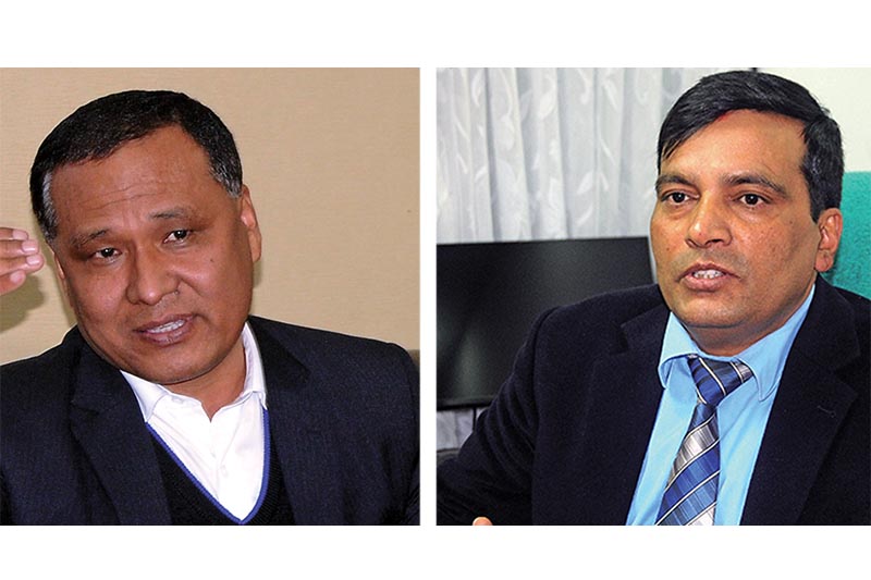 A Combination picture of Kul Man Ghishing (left), managing director of NEA, and Chandika Prasad Bhatta (right) executive director of SEZ Authority Nepal. Photo: THT