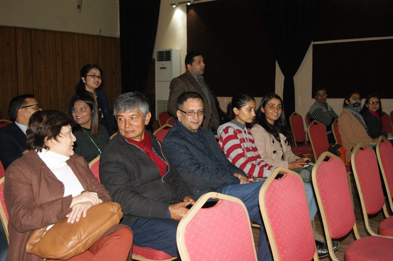 Actor Madan Krishna Shrestha and Bhavana Rana among others attend the screening of the documentary 'Living with Parkinsons' in Jhamsikhel, on Saturday, January 20, 2018. Photo: Sagarika Rai