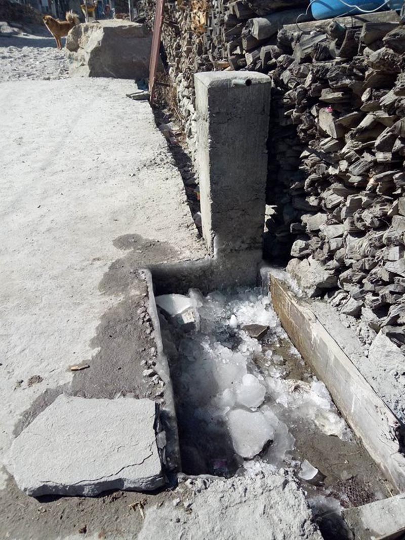 Water frozen inside the water pipes has made the taps dysfuctional, in Manang, on Monday, January 8, 2017. Photo Courtesy: Naveen Lamichhane