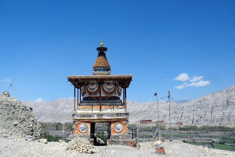 An image of the 600-year-old Chhoterne Stupa, as captured from Charang in Dalome Rural Municipality in Upper Mustang, on Sunday, January 28, 2018. Photo: RSS