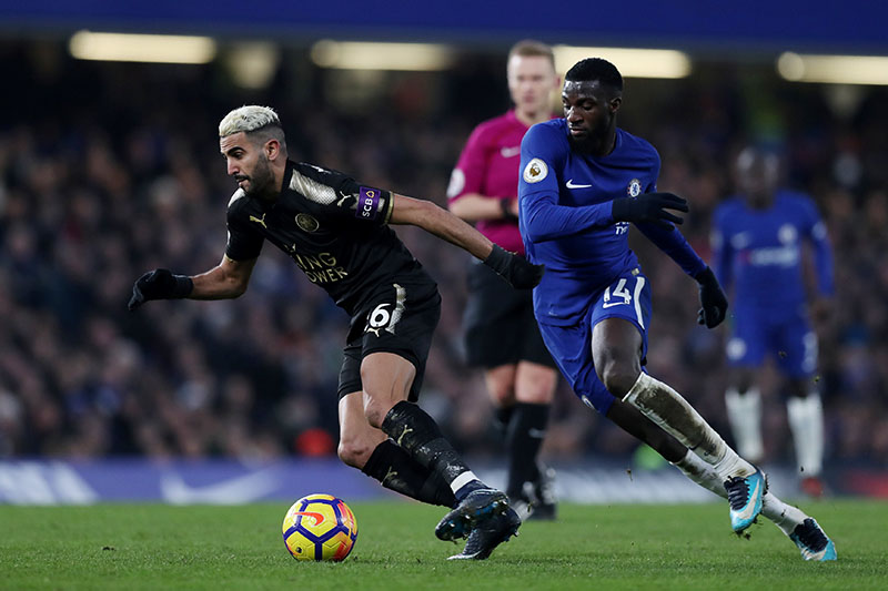 Leicester City's Riyad Mahrez in action with Chelsea's Tiemoue Bakayoko. Photo: Reuters