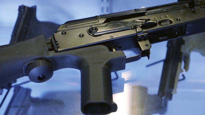 a device called a u201cbump stocku201d is attached to a semi-automatic rifle at the Gun Vault store and shooting range in South Jordan, Utah. Some states and cities are taking the lead on banning bump stocks as efforts stall in Washington. The controversial device was used in the Las Vegas shooting, allowing a semi-automatic rifle to mimic a fully automatic firearm. Gun-control advocates say the push fits a pattern in gun politics: inaction in Washington that forces states to take charge. 