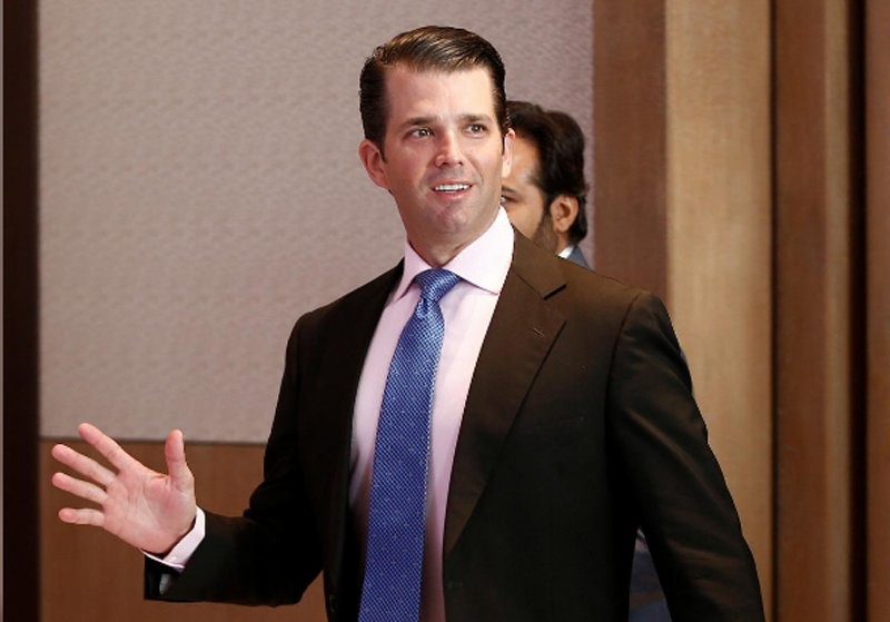 Donald Trump Jr. gestures as he arrives to attend a meeting in New Delhi, India February 20, 2018. Photo: Reuters 