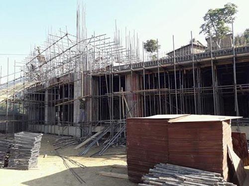 An under-construction building of Bhairab High School at Rainas Municipality, Lamjung, on Monday, February 5, 2018. The Chinese government has offered Rs 80 crore for construction of the buildings. Photo: THT