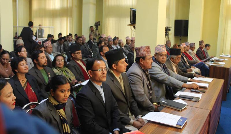 Provincial Assembly members attending the first PA meeting of Province 3 in Hetauda, Makawanpur, on Thursday, February 1, 2018. Photo: THT