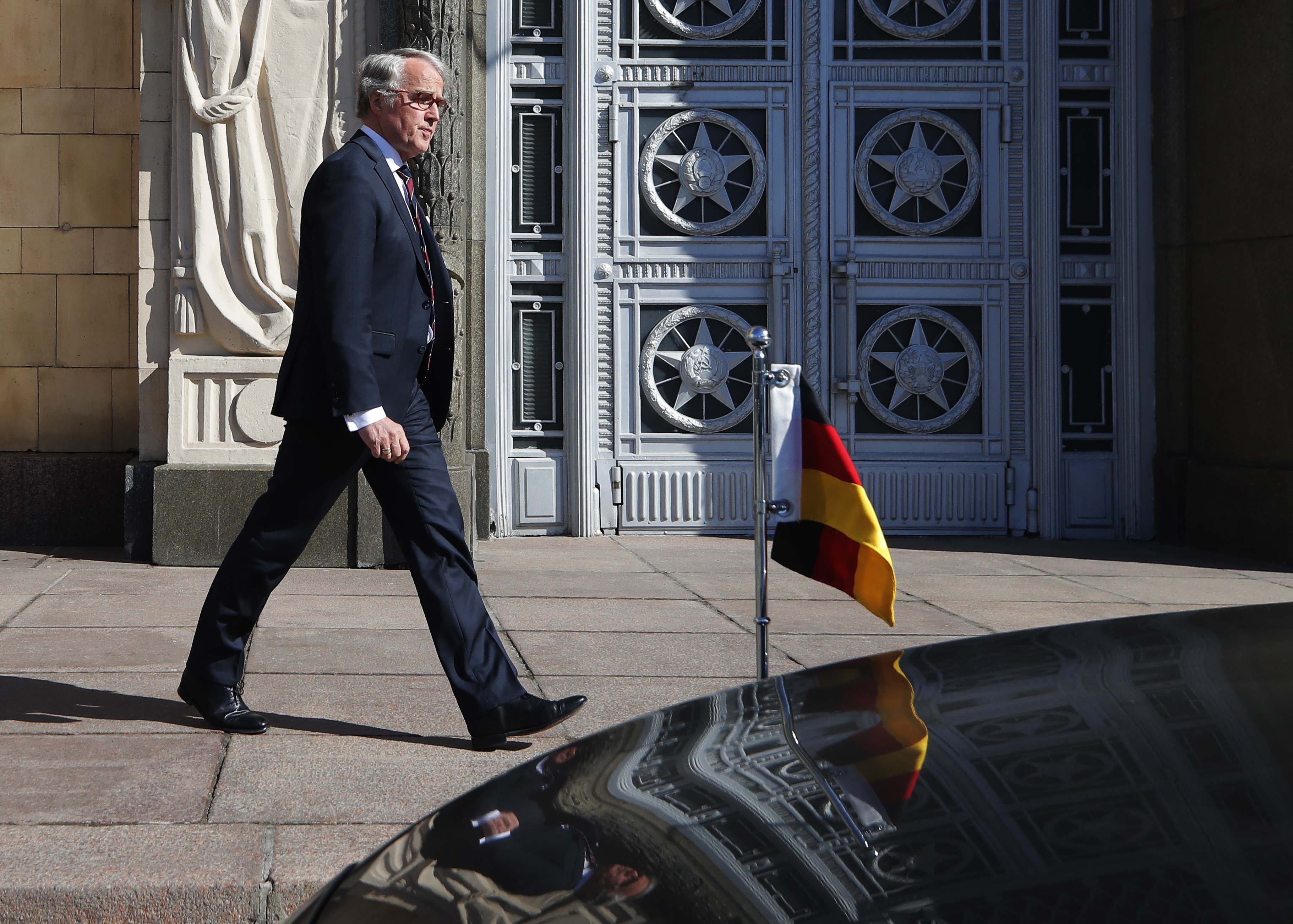 German Ambassador to Russia Ruediger von Fritsch leaves the Russian foreign ministry building in Moscow, Russia March 30, 2018. REUTERS/Maxim Shemetov