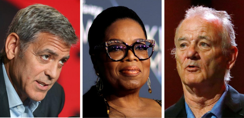 FILE - A combination photo shows actors George Clooney (L to R), Oprah Winfrey and Bill Murray in Toronto, Ontario, Canada, Los Angeles, California, and Berlin, Germany respectively. Photo: Reuters 