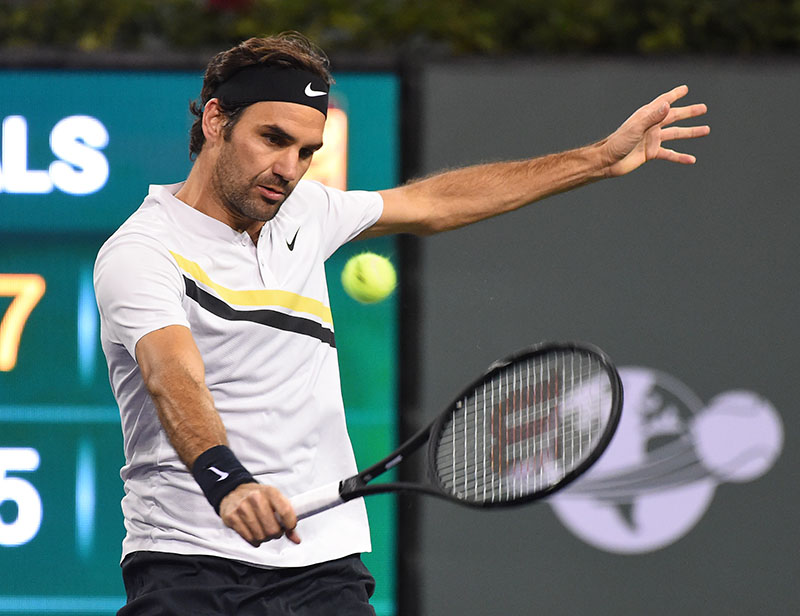 Roger Federer (SUI) in his quarterfinal match against Hyeon Chung (not pictured) in the BNP Paribas Open at the Indian Wells Tennis Garden, in Indian Wells, California, USA, on March 15, 2018. Photo: Jayne Kamin-Oncea-USA TODAY Sports via Reuters