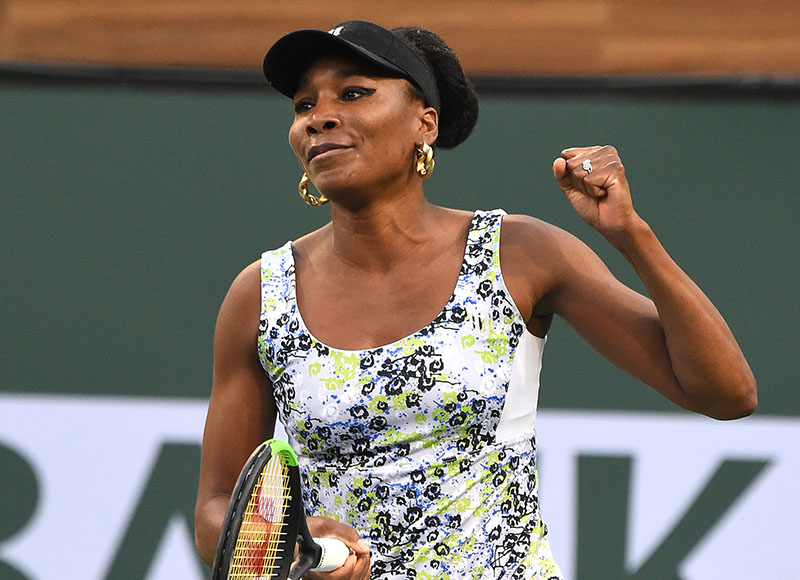 Venus Williams (USA) reacts after winning her quarterfinal match against Carla Suarez Navarro (not pictured) in the BNP Paribas Open at the Indian Wells Tennis Garden, in Indian Wells, California, USA, on March 15, 2018. Photo: Jayne Kamin-Oncea-USA TODAY Sports via Reuters