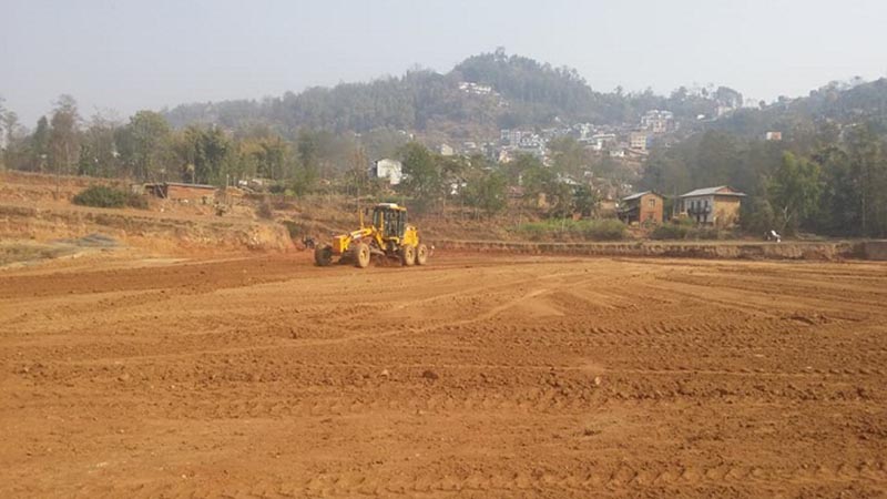 A view of under-construction stadium in Kodar area of  Bhojpur Municipality-7 in Bhojpur district, on Wednesday, March 21, 2018. The sports activity has been affected due to the lack of playgrounds in the district. Photo: Niroj Koirala/THT