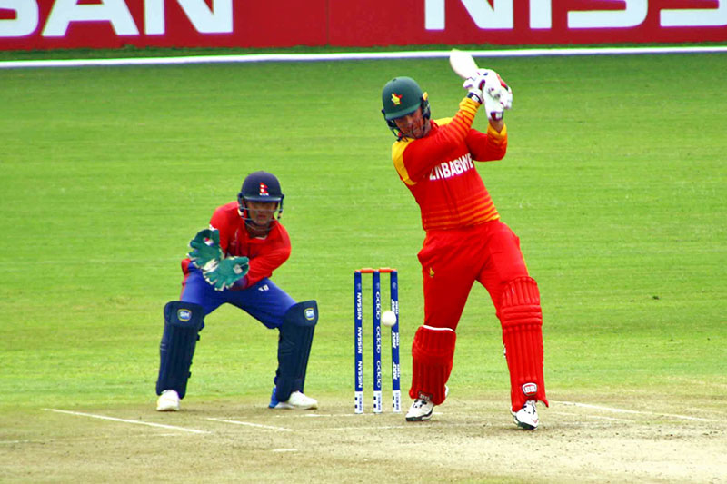 Zimbabwe batsman Brendon Taylor bats against Nepal during ICC Cricket World Cup qualifier in Bulayalo, on Sunday, March 04, 2018. Courtesy: Raman Shiwakoti