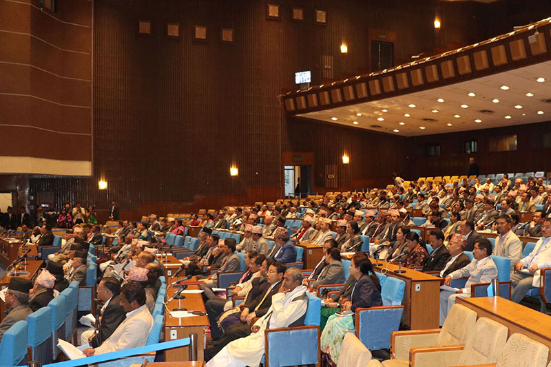 Lawmakers attending a first meeting of Federal Parliament in Kathmandu, on Monday, March 05, 2018. Photo: RSS