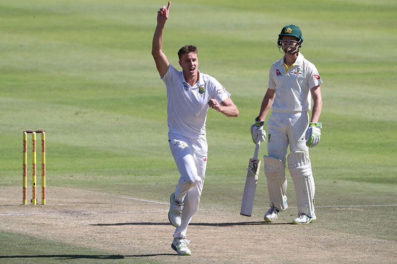 South Africa's Morne Morkel celebrates taking the wicket of Australia's Shaun Marsh. Photo: Reuters