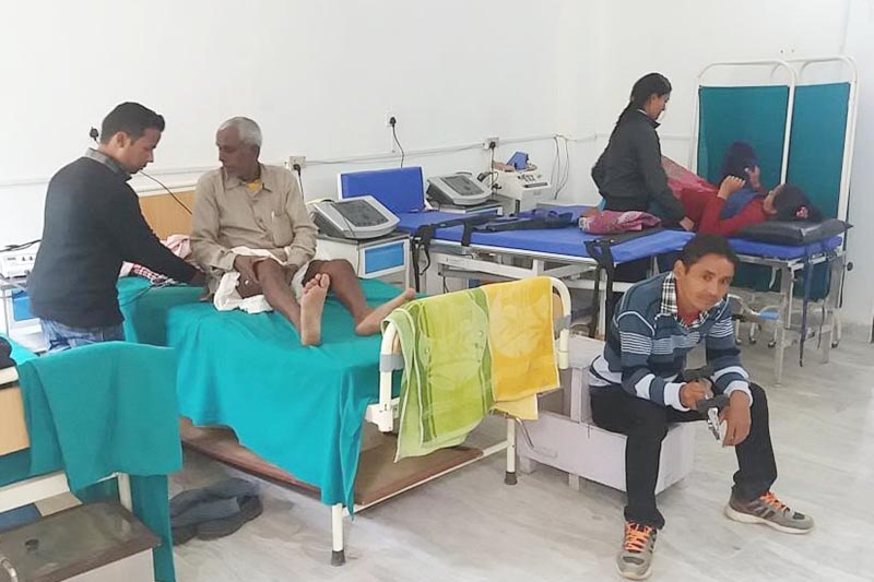 Patients undergoing physiotherapy in the sub-regional hospital in Dadeldhura, on Thursday, March 15, 2018. Photo: THT