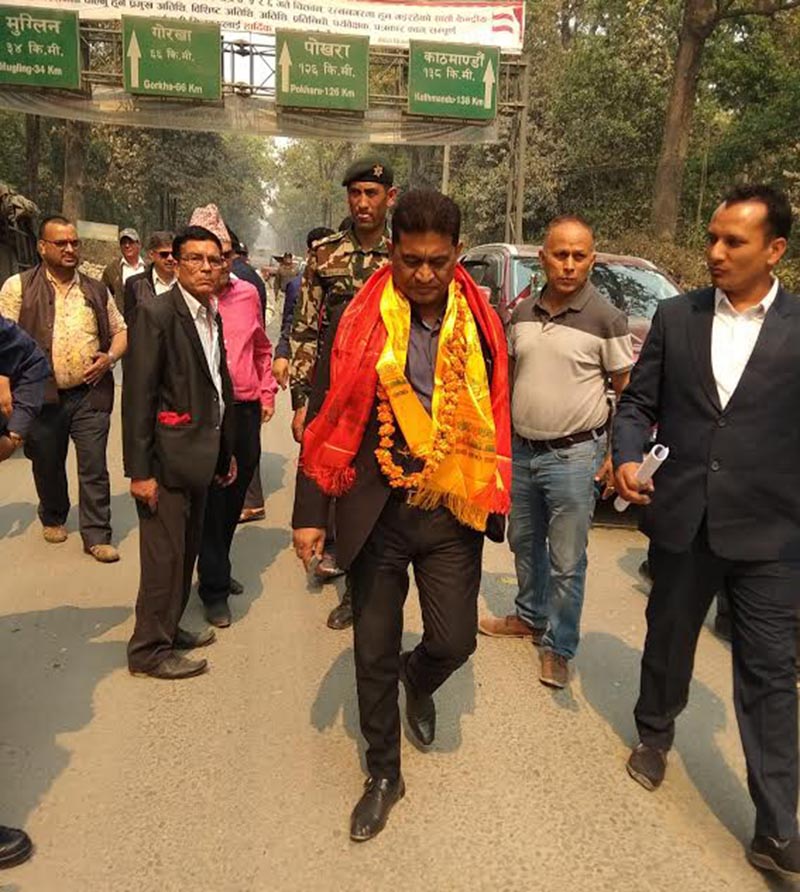 Minister for Physical Infrastructure and Transport Raghubir Mahaseth, in Chitwan, on Sunday, March 25, 2018. Photo: THT