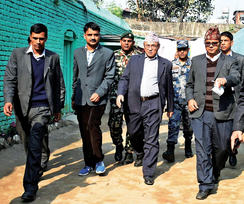 Minister for Home Affairs Ram Bahadur Thapa visiting the Central Jail in Sundhara, Kathmandu, on Tuesday, March 20, 2018. Photo: THT