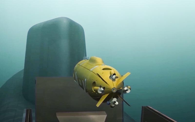 In this video grab provided by RU-RTR Russian television via AP television on Thursday, March 1, 2018, a computer simulation shows a Russian nuclear-powered underwater drone being released by a submarine. Photo: RU-RTR Russian Television via AP)