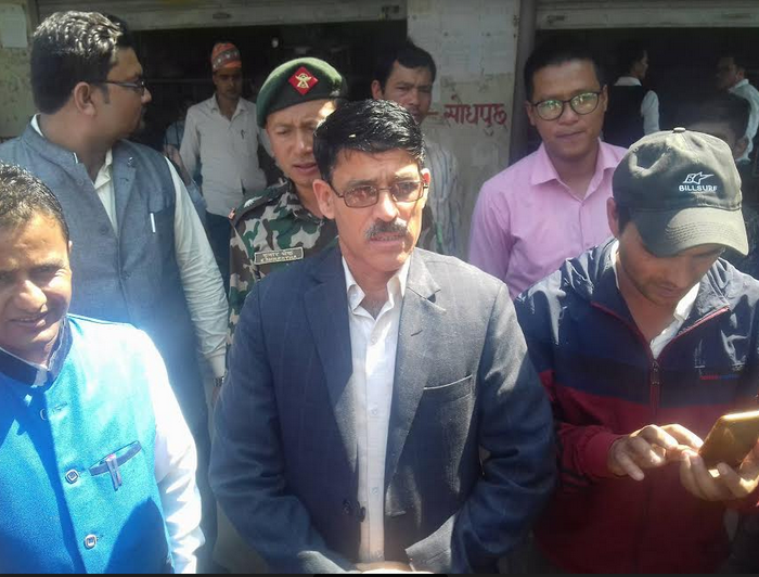 Chief Minister Trilochan Bhatta of Province 7 at the premises of Transport Management Office, in Kailali, on Monday, March 19, 2018. 