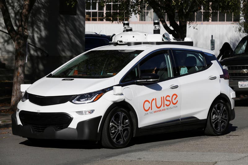 FILE PHOTO- A self-driving GM Bolt EV is seen during a media event where Cruise, GM's autonomous car unit, showed off its self-driving cars in San Francisco, California, US, November 28, 2017. Photo: Reuters