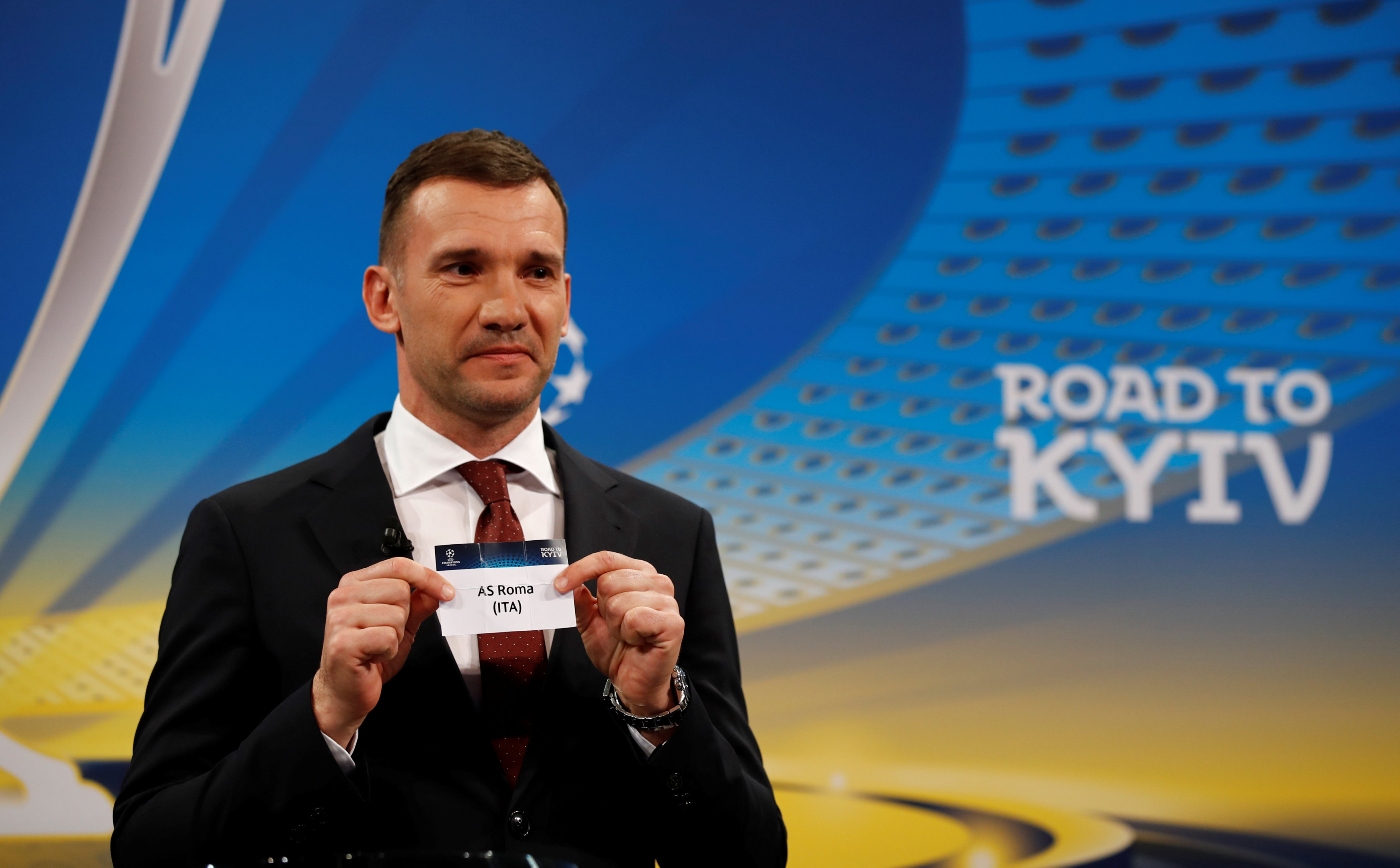Champions League Semi-Final Draw - Nyon, Switzerland - April 13, 2018   Andriy Shevchenko draws AS Roma Photo: REUTERS