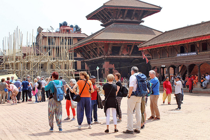 Tourists visiting Bhaktapur Durbar Square, on Monday, April 02, 2018. Photo: RSS