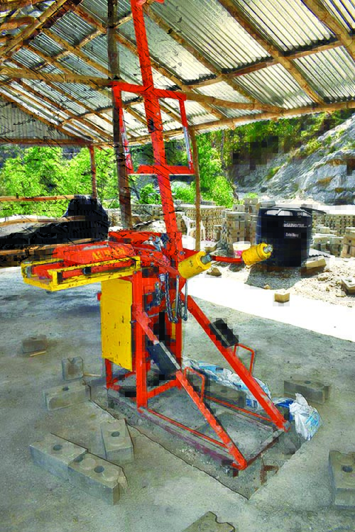 A brick moulding machine managed by earthquake victims to reconstruct their houses at Gumrang, in remote Mahankal Rural Municiplaity, Lalitpur,  on Monday, April 23, 2018. Photo: THT