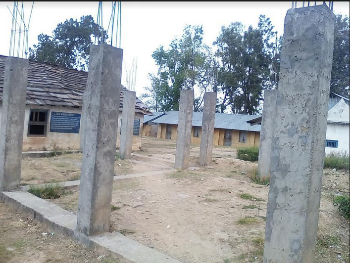 An under construction two-room-structure of Sarada Secondary School, Doti remains in limbo since four years. Photo: Tekendra Deuban