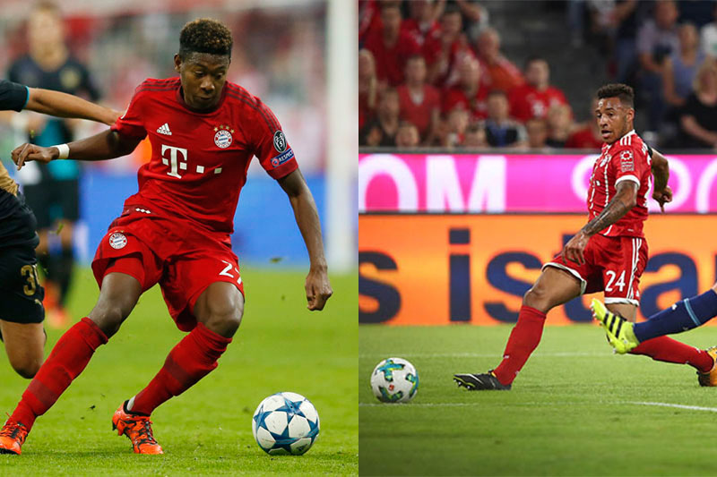 Bayern Munich's left back David Alaba and midfielder Corentin Tolisso. Photos: Reuters