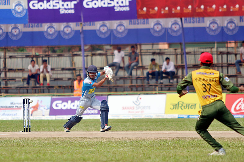 Players in action during the Dhangadhi Premier League, in Dhangadhi, on Tuesday, April 03, 2018. Photo: RSS