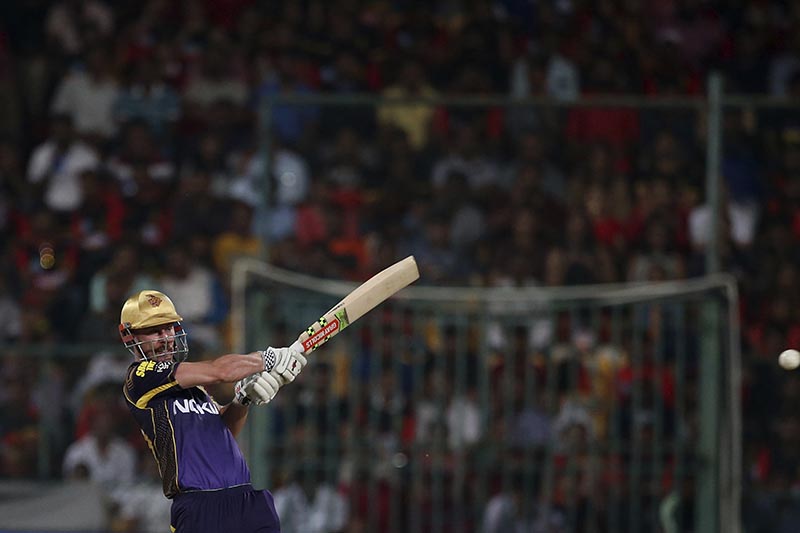 Kolkata Knight Riders' Chris Lynn plays a shot during the VIVO IPL Twenty20 cricket match against Royal Challengers Bangalore in Bangalore, India, on Sunday, April 29, 2018. Photo: AP