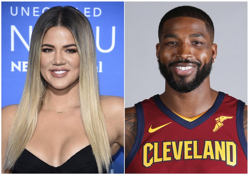 File - This combination photo shows television personality Khloe Kardashian at the NBCUniversal Network 2017 Upfront at Radio City Music Hall in New York on May 15, 2017, left, and Cleveland Cavaliersu2019 Tristan Thompson at the NBA basketball team media day in Independence, Ohio, on Sept. 25, 2017. Photo: AP