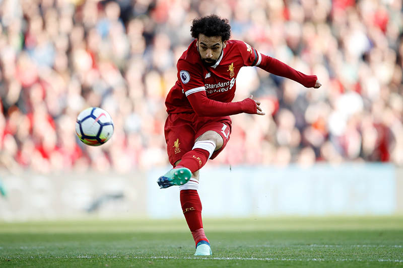 Liverpool's Mohamed Salah shoots at goal. Photo: Reuters