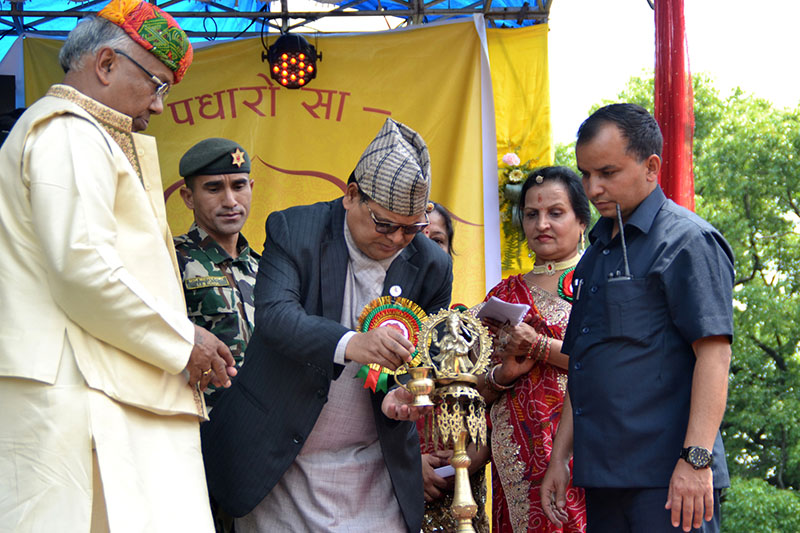 Speaker Krishna Bahadur Mahara inaugurating the Marwadi Festival organised by Jhapa Marwadi Society, in Kathmandu, on Saturday, April 28, 2018. Photo: RSS