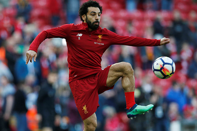 Liverpool's Mohamed Salah during the warm up before the match. Photo: Reuters