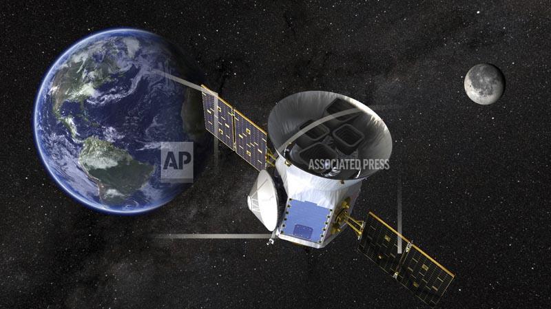 This image made available by NASA shows an illustration of the Transiting Exoplanet Survey Satellite (TESS). Scheduled for an April 2018 launch, the spacecraft will prowl for planets around the closest, brightest stars. These newfound worlds eventually will become prime targets for future telescopes looking to tease out any signs of life. Photo: NASA via AP