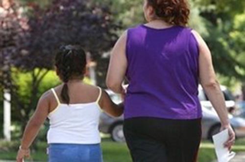 An overweight child walks alongside her mother. Over-eating, not a lack of exercise, is to blame for the American obesity epidemic, a new study claimed Friday, warning that physical activity could not fully compensate for excess calories. Photo: AFP