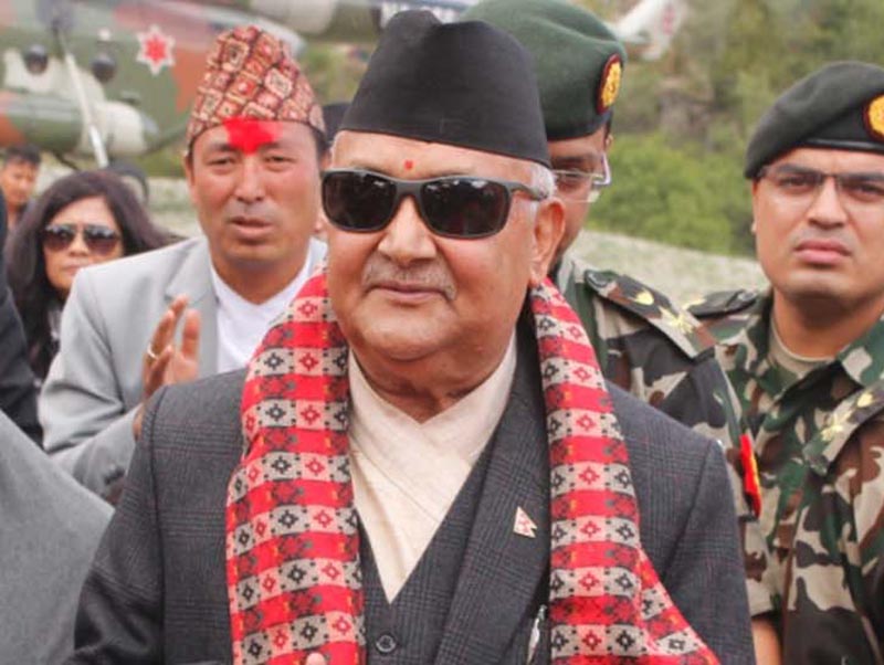 Prime Minister KP Sharma Oli arrive in Dolpa, on Friday, April 13, 2018. The PM heads for Mugu to inaugurate Karnali-Rara Tourism Year-2075 BS on Nepali New Year on Saturday. Photo: RSS