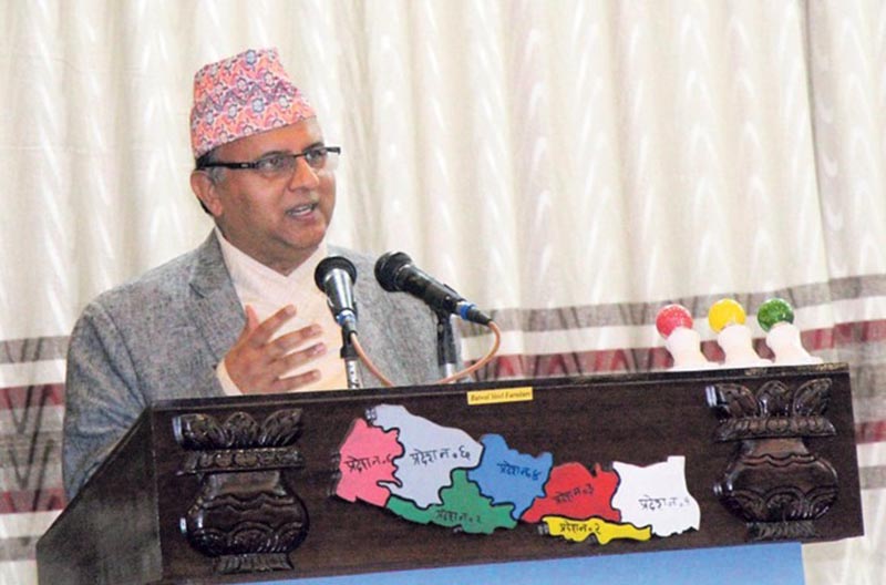 Province 5 Chief Minister Shankar Pokharel presenting budget in the provincial assembly, in Bhairahawa, on Friday, April 13, 2018. Photo: THT