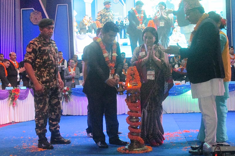 Minister for Culture, Tourism and Civil Aviation Rabindra Adhikari inaugurating a programme, in Pokhara, on Friday, April 20, 2018. Photo: THT